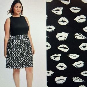 Hutch‎ Anthropologie Black Scuba Dress Lip Print Hand Pockets Plus Size 2X